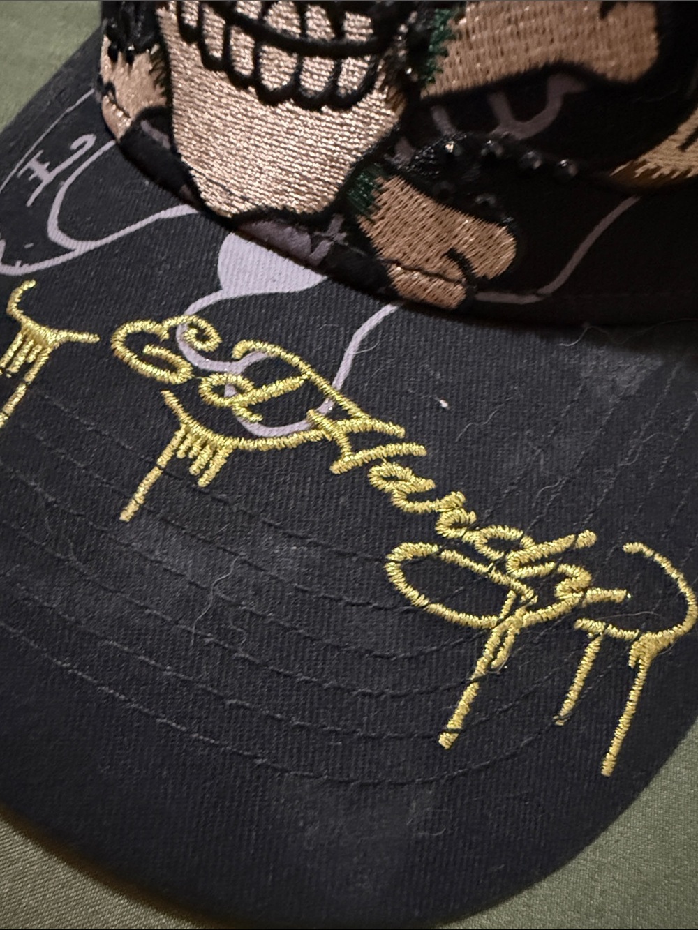 Ed Hardy Black Trucker Hat with Red Heart & Gold Embroidery - Picture 2 of 5